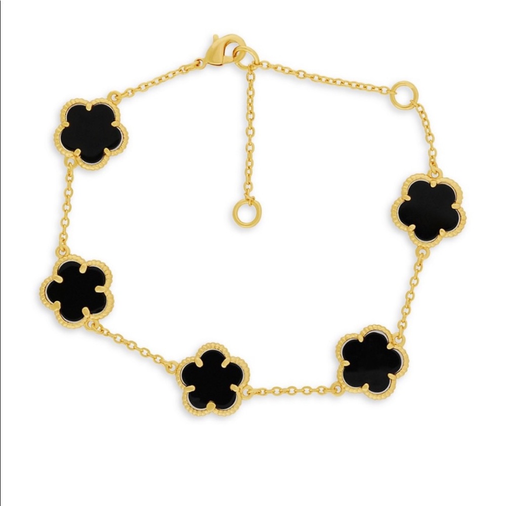 14K Goldplated Onyx Clover Bracelet